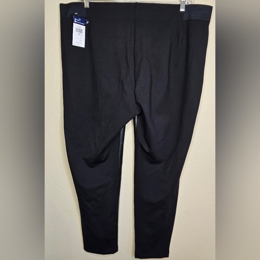 NWT Chaps 2X Black Faux Leather Ponte Leggings W-2490 - Picture 8 of 14